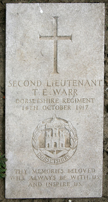 Thomas Warr's headstone in the Boulogne Eastern Cemetery