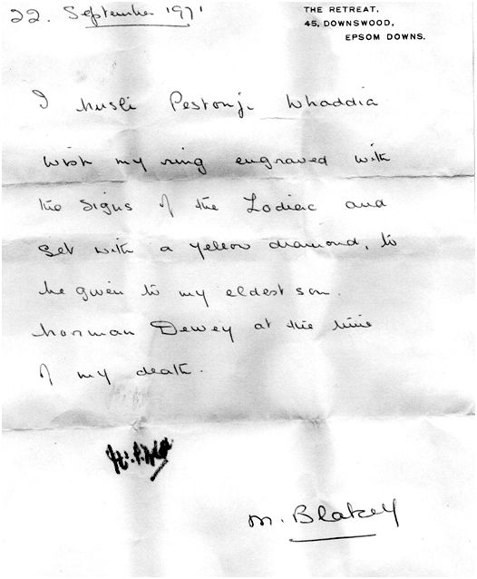 Letter of Whaddia bequeathing ring to Norman Dewey Letter of Whaddia bequeathing ring to Norman Dewey