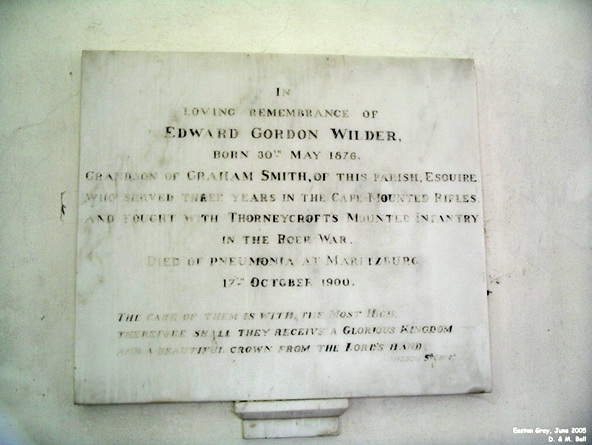 Memorial tablet to Edward Gordon Wilder.