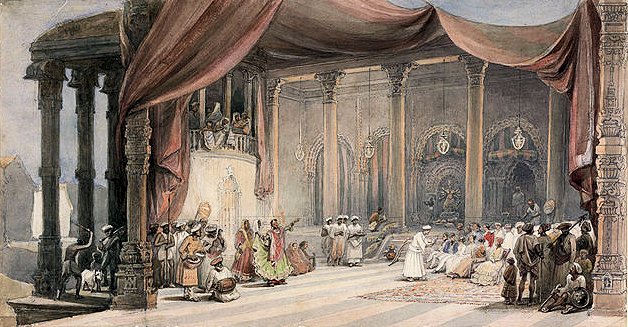 Europeans being entertained in an Indian house in Calcutta 1830s/40s