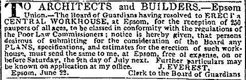 This advert calling for plans appeared in the Times of 2 July 1836