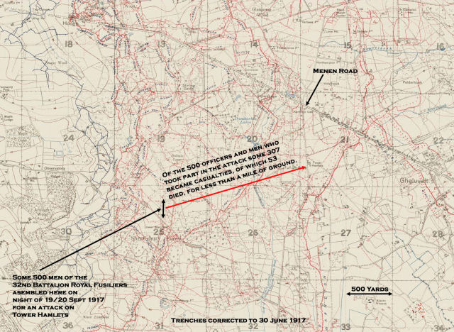 Extract from a Passchendale Battle map dated 30 June 1917. Click on map for a larger version, and use your browser BACK button