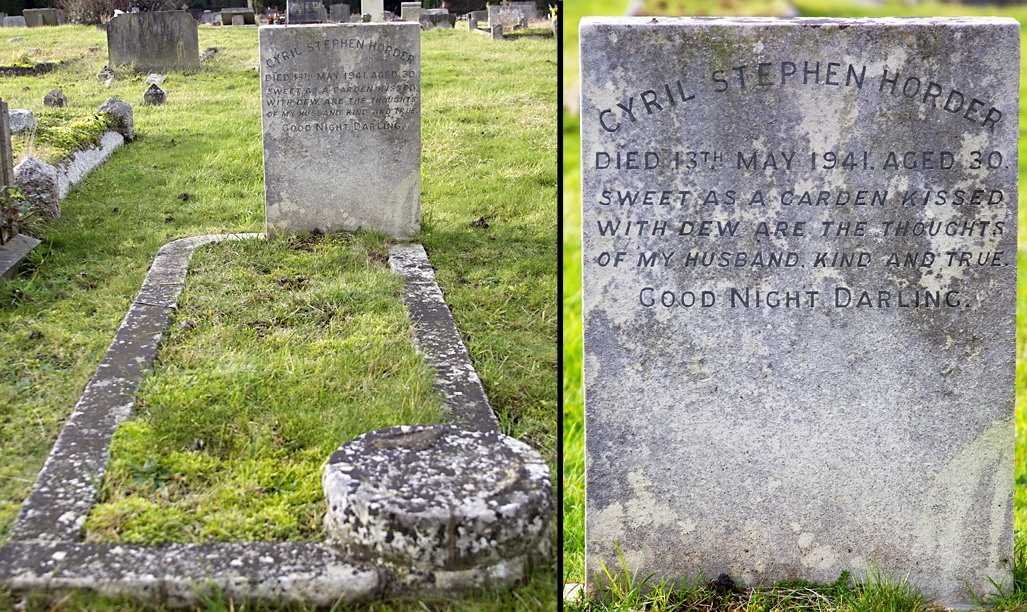 Cyril's headstone in Epsom cemetery